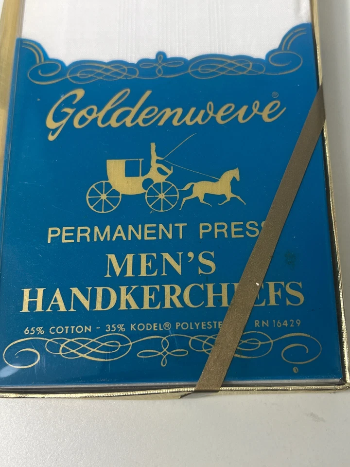 Nib Vintage Goldenweve Men’s Hankerchiefs Set of 3 Cotton Poly Embroidery - Image 4 of 4