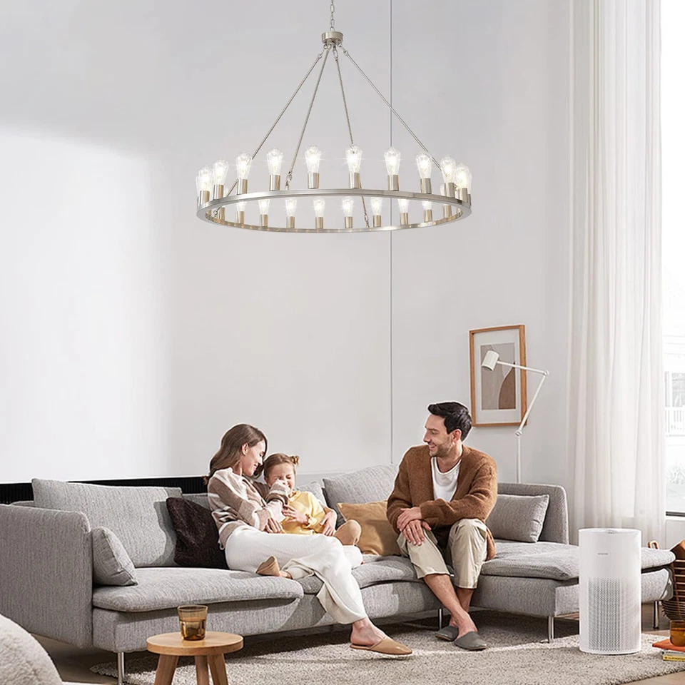 Lámpara de araña de rueda de vagón 24 luces 48 pulgadas extra grande de níquel para exteriores... Foto 3 de 4