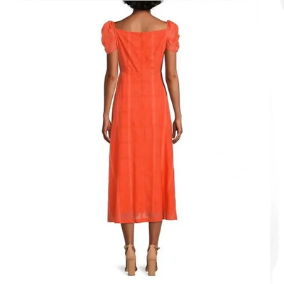 antonio melani orange dress Antonio Melani Size 12 Orange Sweetheart Short Puffed Sleeve Midi Dress NEW  B29