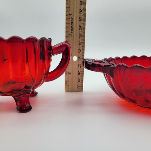 Vintage Amberina Imperial Glass 2 Bowls Deep Red Footed Sugar Bowl Cottagecore - Picture 10 of 10