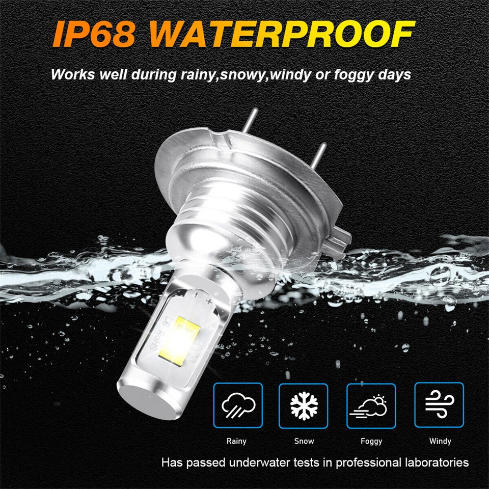 H7 LED Headlights Bulbs 10000K High Low Beams Kit Combo Super White Bright 4Pcs - Image 4 of 4