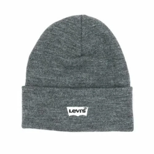 Levis Batwing Logo Knitted Turn Up Beany / Wooly Hat 225984 - Grey
