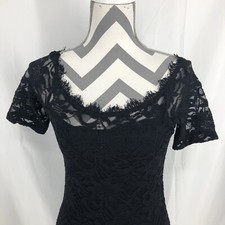 Jump Apparel Black Floral Lace Overlay Lined Short Sleeve Dress Small USA