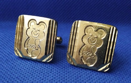 Cufflinks Misha Bear Mascot XXII Olympic Games Soviet USSR Gilding 1980 - Picture 10 of 10