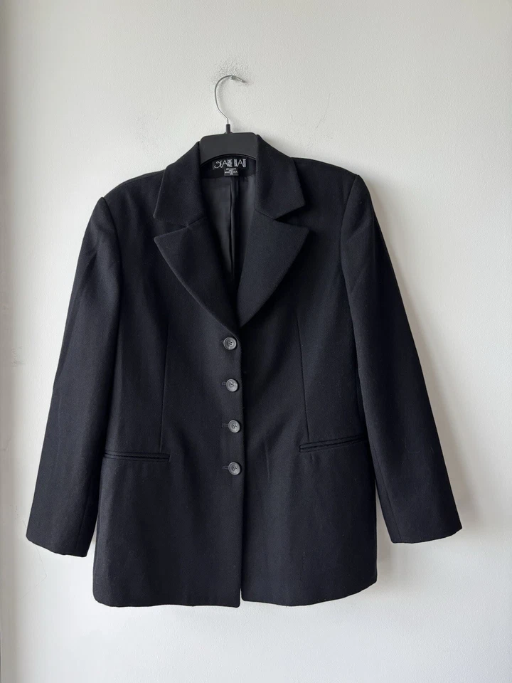 Vintage Searle Blatt Twill Blazer Black Notch Collar 4 Button Womens 14 USA - Imagem 3 de 4
