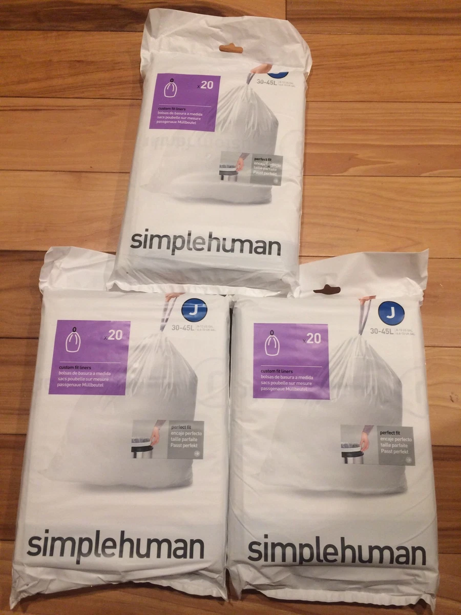 Code J 20 Ct SIMPLEHUMAN Custom Fit Trash Bags Can Liners Refill