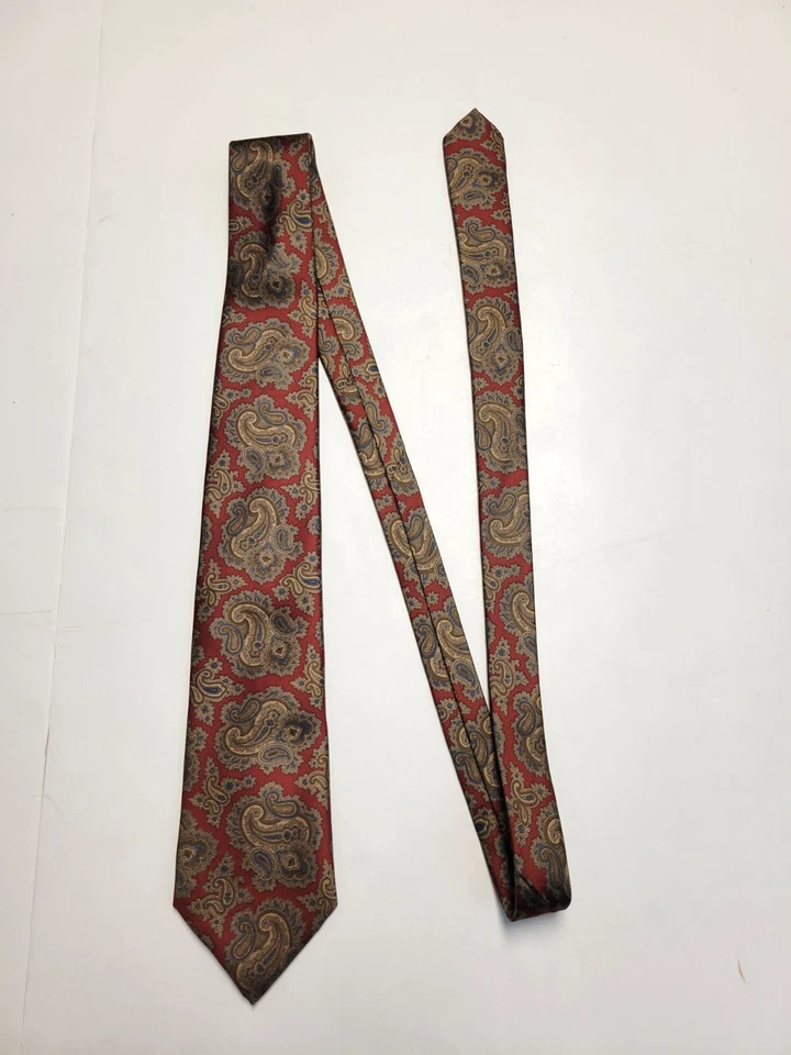 Corbata de Colección Años 90 BURBERRYS Para Hombre PAISLEY 100% Seda Quemada Rojo Marrón Azul INGLATERRA Foto 4 de 4