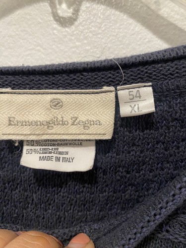 Maglione uomo vintage Ermenegildo Zegna taglia 54 blu a righe misto lino cotone - Foto 3 di 6
