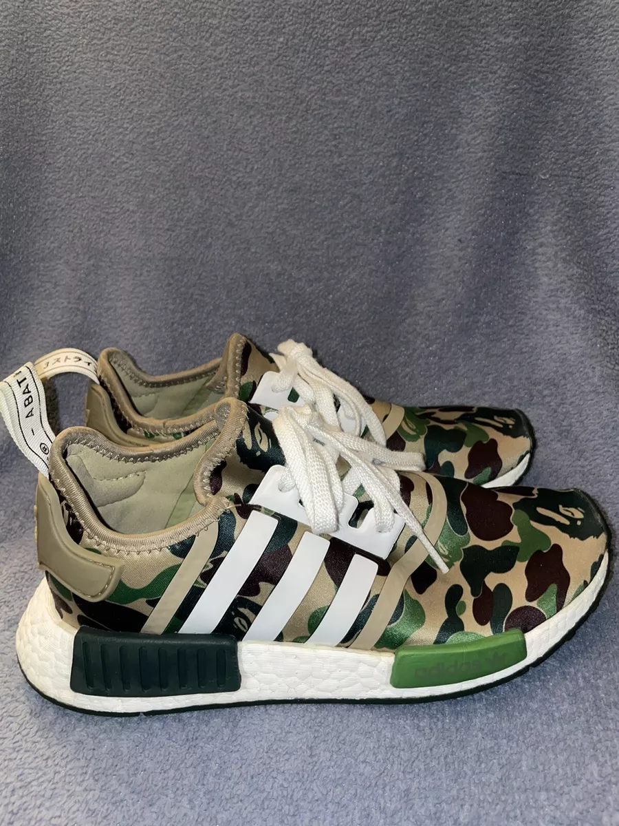 Size 7 adidas NMD R1 x A Bathing Ape Olive Camo