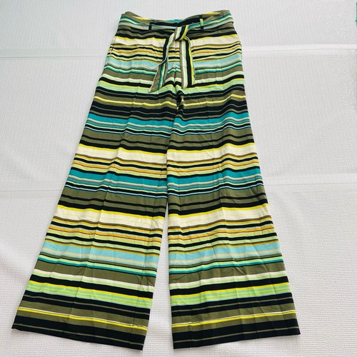 New York & Company Women’s 2 Multi Color Striped Palazzo Dress Pants Tie Belt - Picture 2 of 9