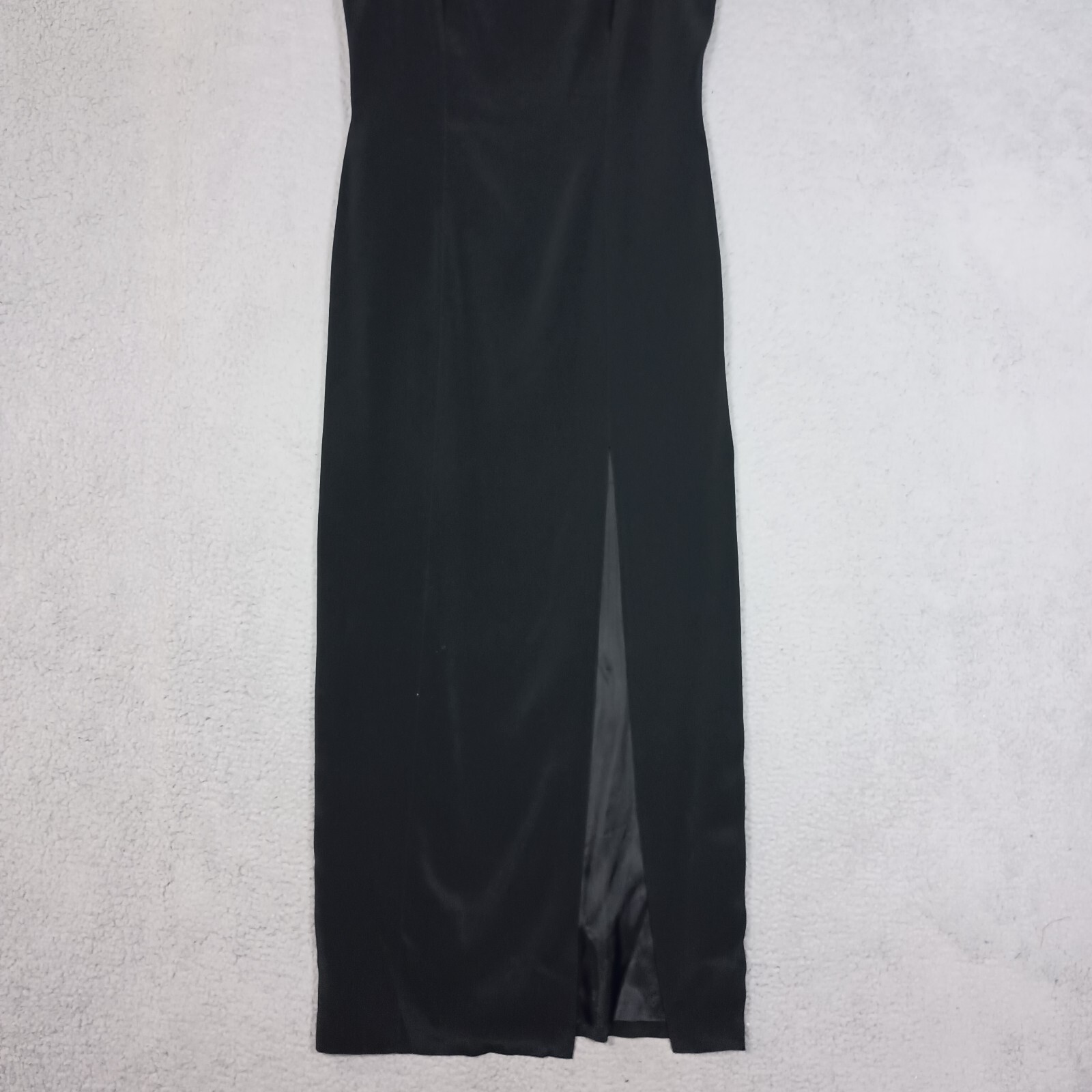 Oleg Cassini Black Tie Maxi Dress Womens 14 Black Sleeveless Front Slit Cocktail