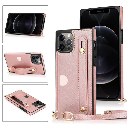For iPhone 16 15 14 13 12 11 Pro Max XS/X Plus Leather Stand Cover Case w/ Strap - Bild 5 von 22