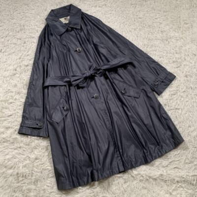 courreges stand collar nylon coat with belt 9AR navy blue length 36.6 inches