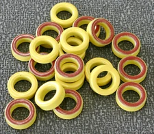 20 Pieces Toroid Ferrite Core EMI Yellow / Brown 20mm x 12mm x 6.5mm NOS
