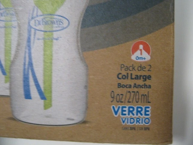 Dr. Brown's Options + Biberón de vidrio anticólicos de cuello ancho - 2 unidades 9 oz Foto 2 de 3