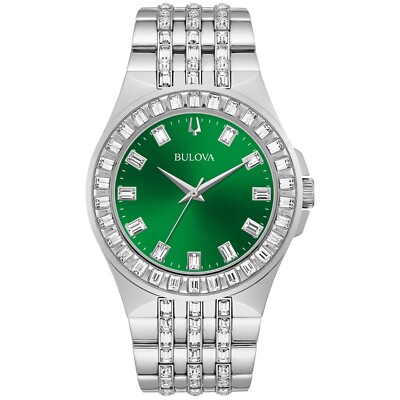 Bulova Men Phantom Quartz Green Silver Stainless Steel Crystal