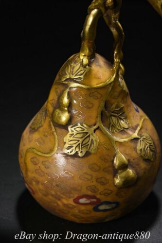 Ancien encensoir brûleur d'encens 13,6" offres chinois cuivre cloisonné perroquet oiseau fulu gourde