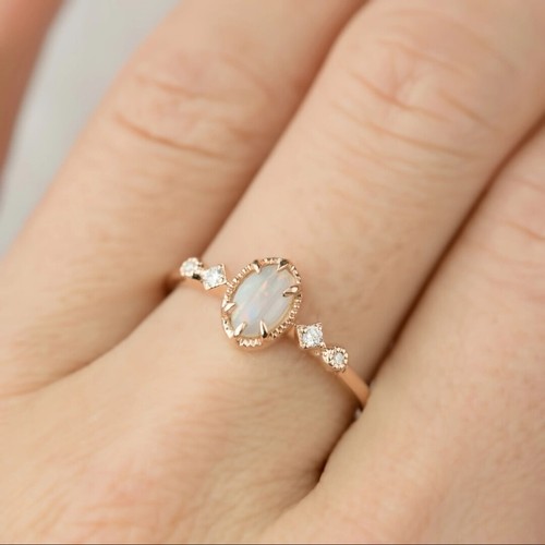 Anillo de ópalo natural ovalado de ópalo de fuego anillo para mujer plata de ley 925 oro rosa de 14 k - Imagen 5 de 5