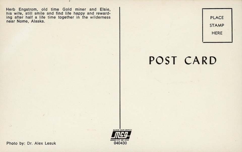 Postcard Herb Engstrom, old time Gold Miner and Elsie, his wife