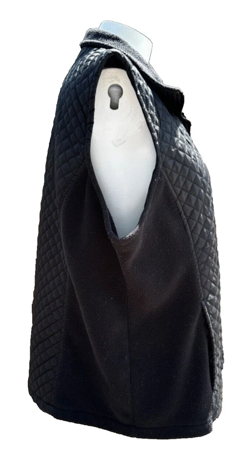 Chaleco grande Izod para mujer negro acolchado cremallera completa cuello polar costuras laterales bolsillos Foto 3 de 4