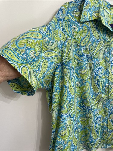 Blusa de mujer Liz Claiborne top de seda pequeña verde azul cachemira manga corta talla 2 - Imagen 9 de 17
