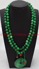 Natural 6/8/10mm Green Jadeite Round Gemstone Beaded Pendant Necklace 24-36in