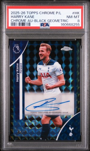 8255 Harry Kane 2026 Topps Chrome Premier League Black Refractor Auto /10 PSA 8