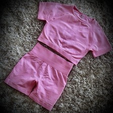 Pink Athletic Crop Top and Shorts Set-NEW 