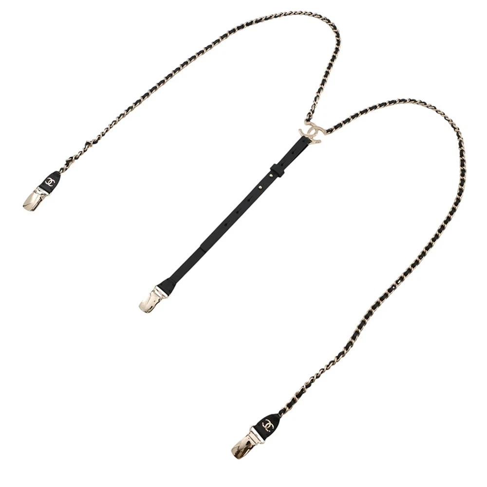 Chanel — CHANEL CC Logo Chain Suspenders Size M Leather Black