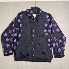 Vintage 90s Lavon Windbreaker Jacket Women  s S Black Multicolor Abstract Nylon