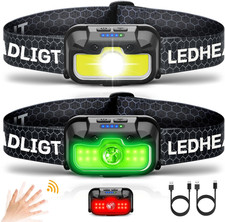 Headlamp Rechargeable 2 Pack, 1300 Lumen Ultra-Bright Head Lamp with Red Light,