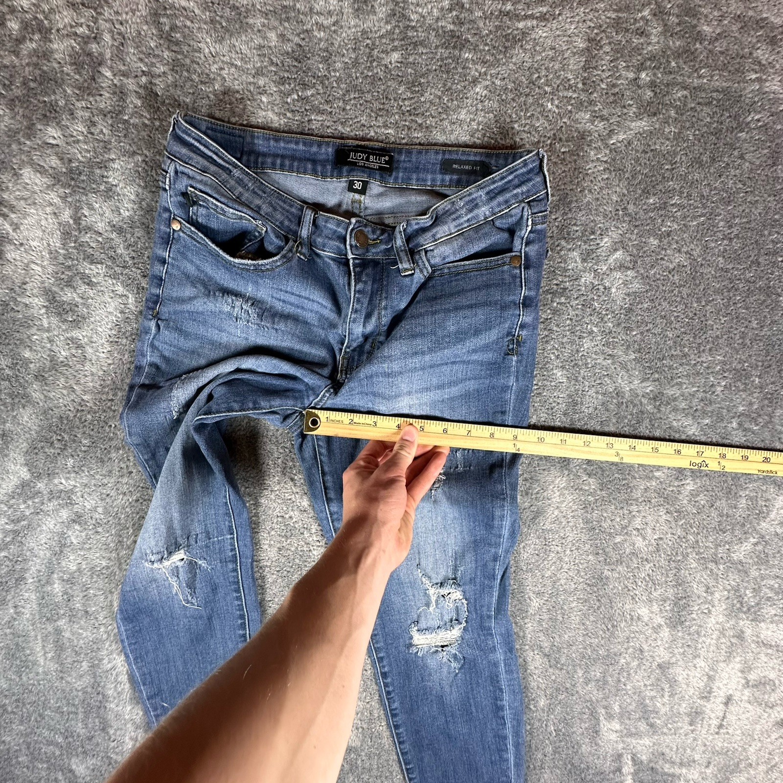 Judy Blue Jeans Women’s 30 Blue Stretch Distressed Relaxed Fit 30x26