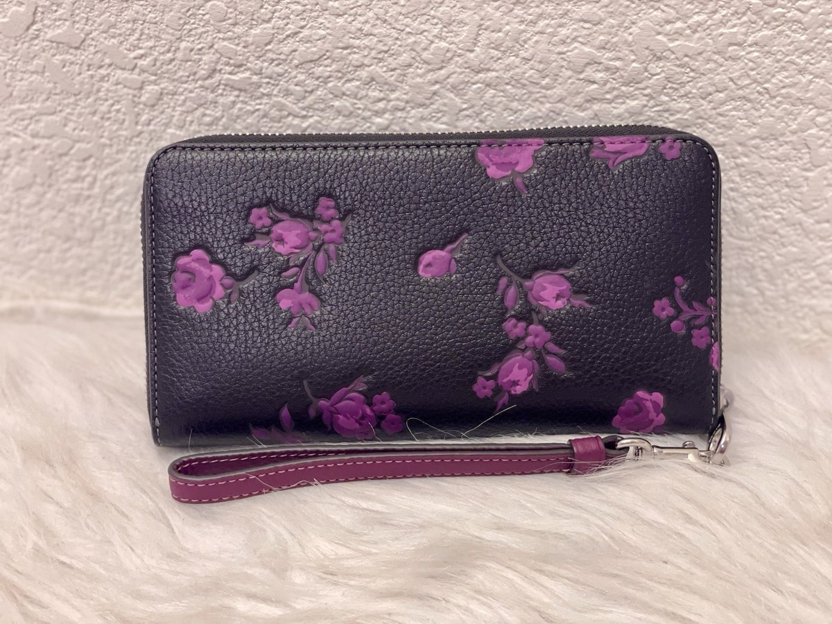 NWT Coach Long Zip Around Wallet With Floral Print CCL36 Black