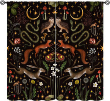 Rustic Forest Blackout Curtains Fairy Tale Forest Land Wild Animals Moths and Fl