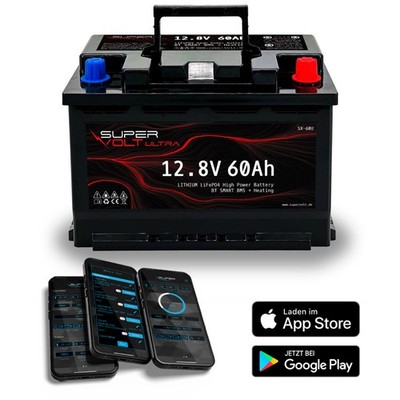 Supervolt Ultra   12,8V 60Ah High Power LiFePO4 Batterie mit Bluetooth & Heizung