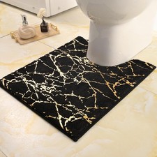 QJHOMO Toilet Rugs U Shaped Black and Gold Bathroom Rugs, Gold Decor Toilet M...