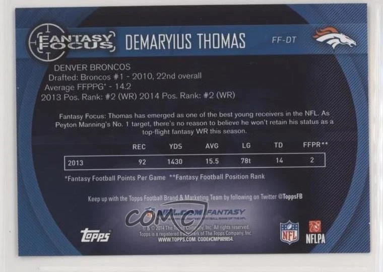 2014 Topps Fantasy Focus Demaryius Thomas #DT - Image 2 of 2