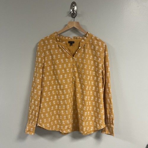 Talbots gelb senf gold weiß bestickt Baumwolle Kunst Bluse Shirt Top XL