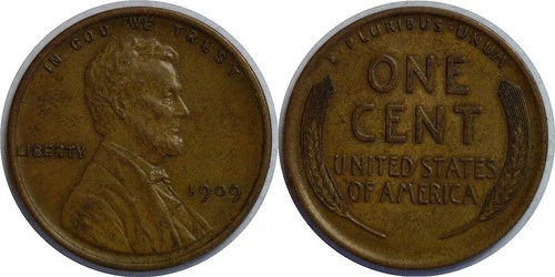 1909 1C Lincoln Wheat Cent AU