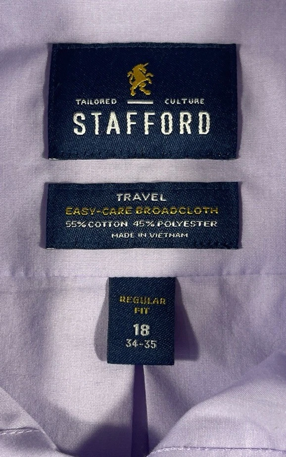 Camisa de vestir Stafford para hombre 18 34-35 púrpura con botones manga larga Foto 4 de 4