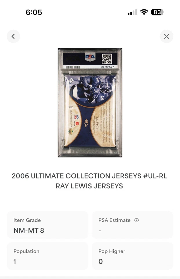 Upper Deck Ultimate Collection Ray Lewis Game Worn Patch Card /99 Ravens Pop 1! - Image 4 of 4