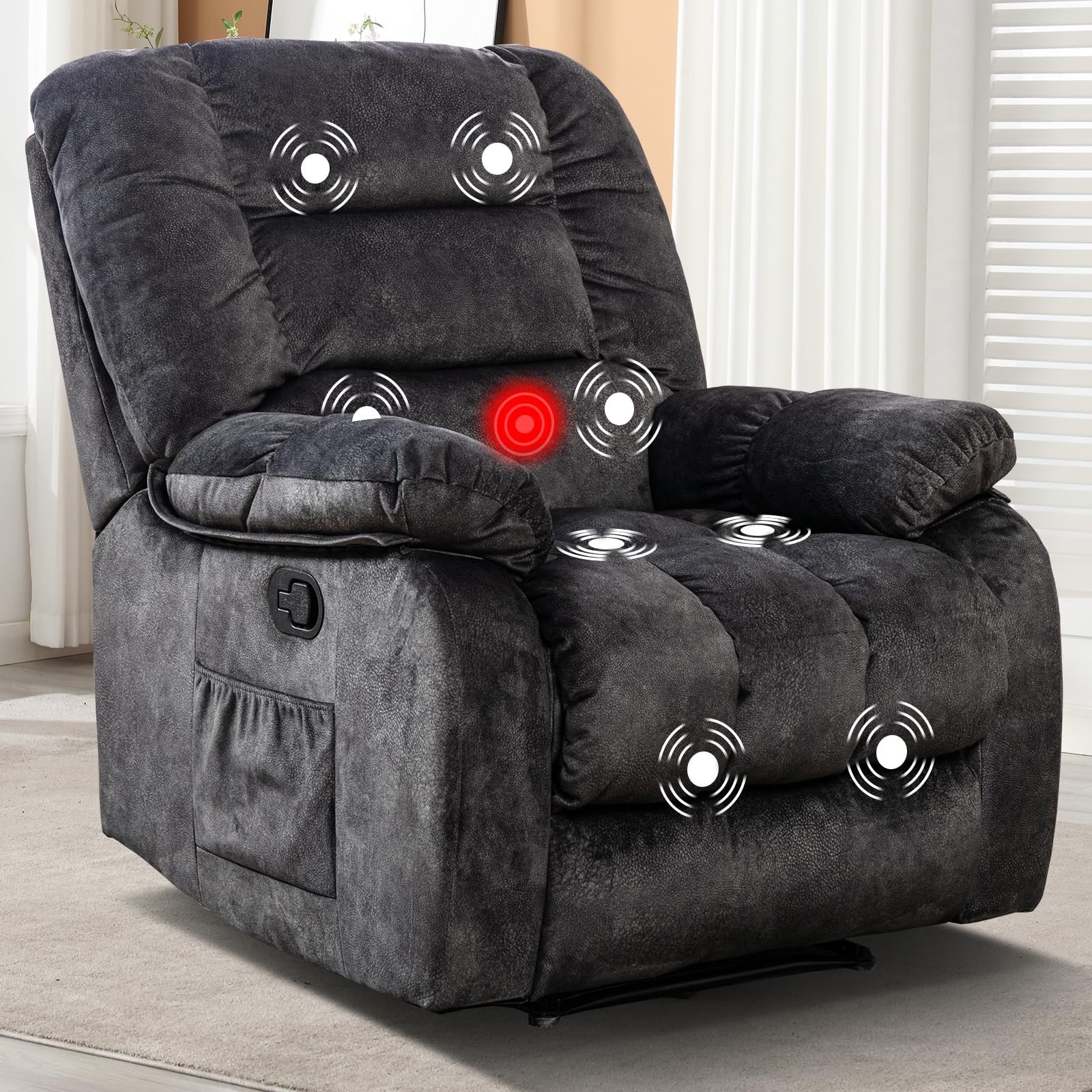Canmov Manual Recliner Chair with Vibration Massage and Heat, Soft Fabric Chair