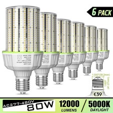6Pack 300W Equivalent Led Corn Light Bulb 80W E39 for Warehouse Factory 277-480V