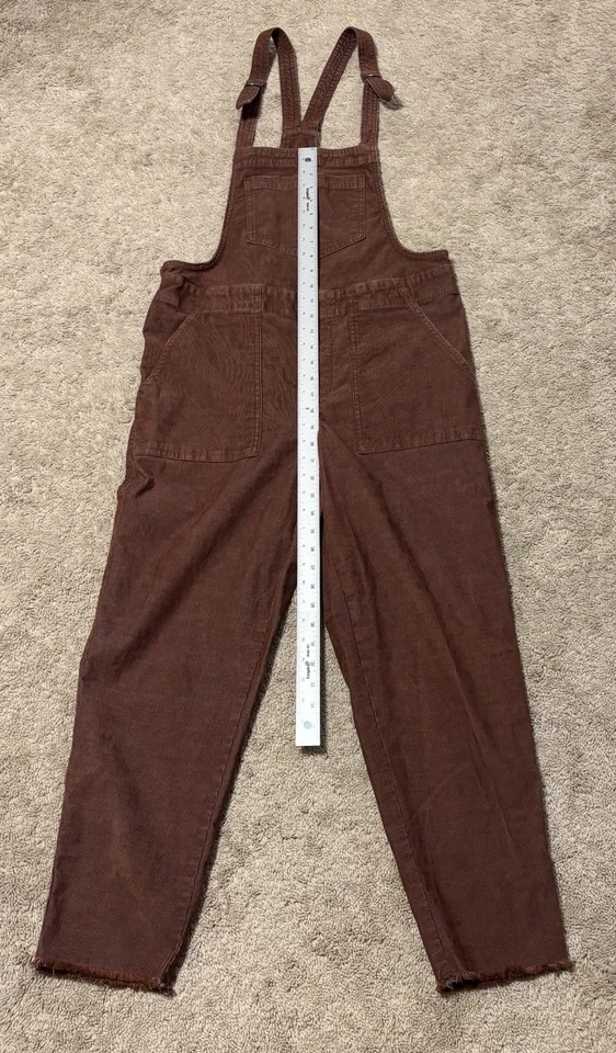 Aerie Corduroy Overalls Women S Brown Wide Leg Crop Workwear Garden Raw Hem - Image 4 of 4