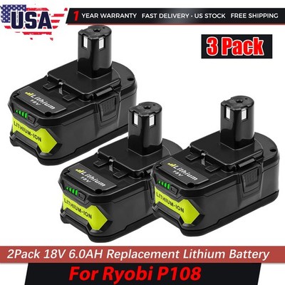3PACK 6.0Ah For RYOBI P108 18V High Capacity Battery 18Volt Lithium-Ion One Plus