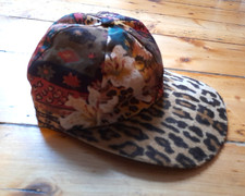 Vintage Kenzo Cap  with large faux Leopard Skin Peak  1980's cotton & faux fur 