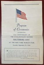 1940 New York World's Fair: Baltimore Day, September 28, Program of Ceremonies