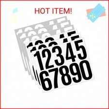 6 Sheets 3 Inch House Numbers for Outside, Vinyl Waterproof Sticker Black Number
