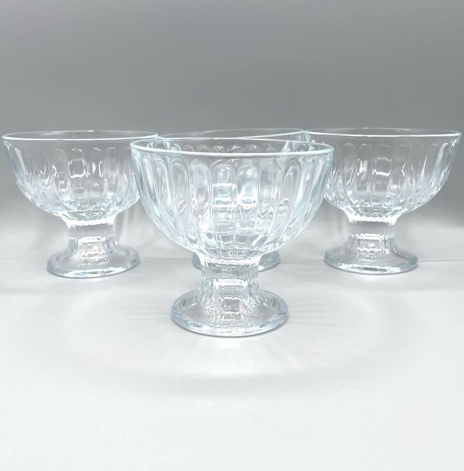 Juego de tazas de postre acanaladas Anchor Hocking de colección de 4 patas de vidrio Sherbets EE. UU. Foto 2 de 4