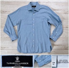  995 Turnbull  Asser Cashmere  Cotton Heathered Blue Button Cuffs, 16 16.5